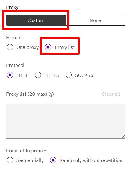 Proxy list configuration