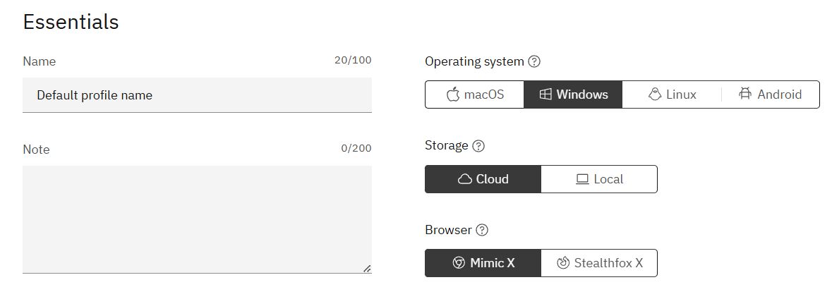 Initial profile settings configuration