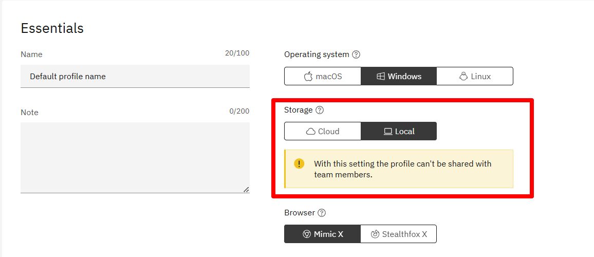 Storage type selection
