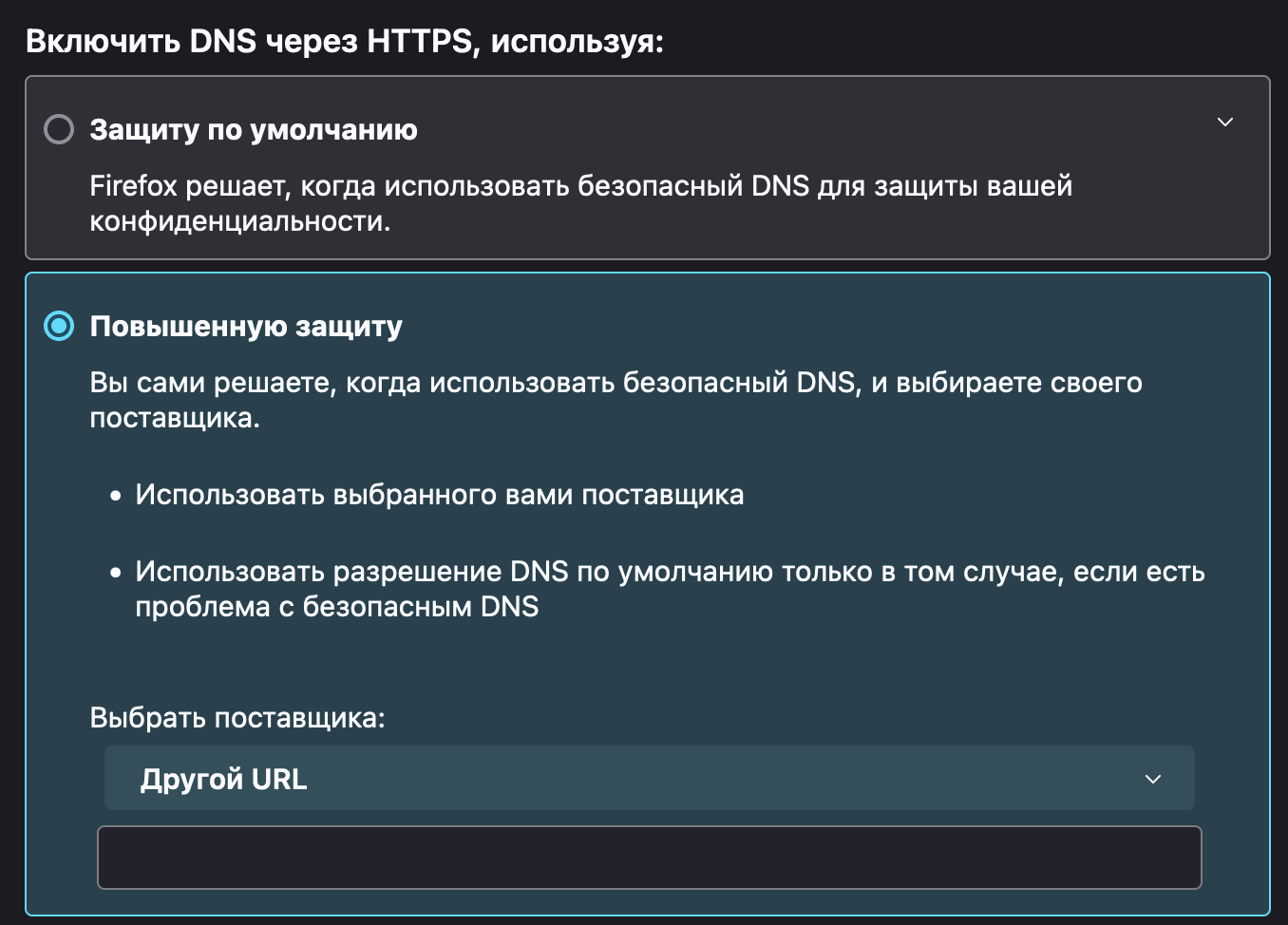 Настройка DNS в Stealthfox
