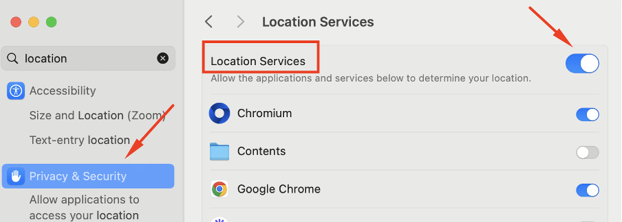 macOS location settings