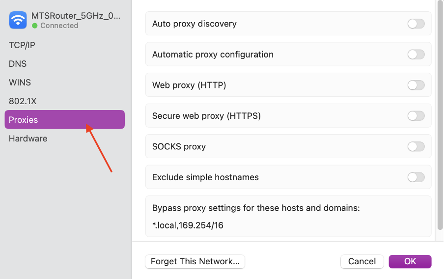macOS proxy settings