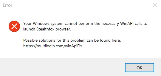 Stealthfox launch error on Windows