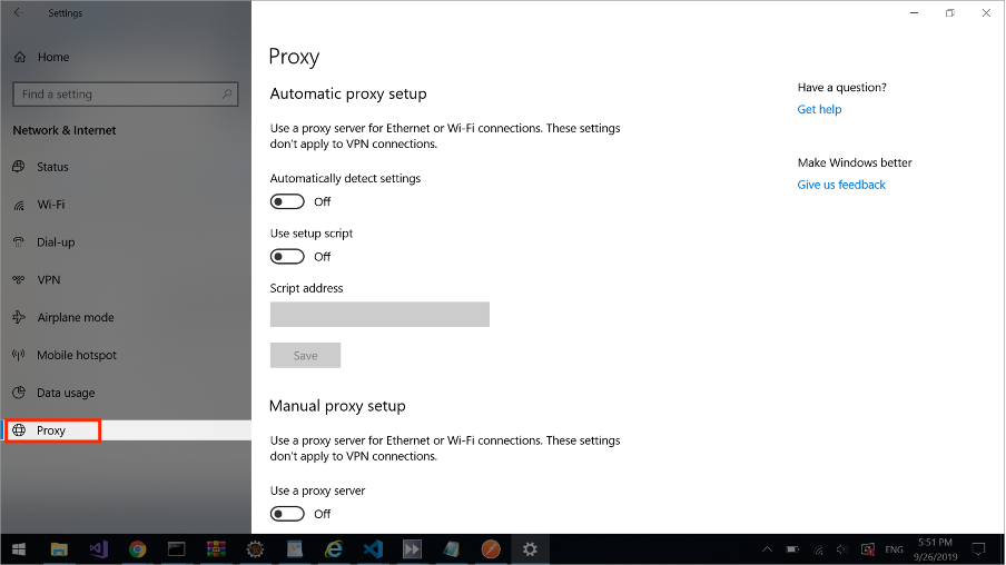 Windows proxy settings